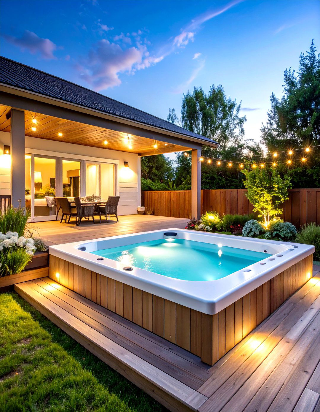 Raised Deck with a Sunken Hot Tub - 30 raised deck ideas
