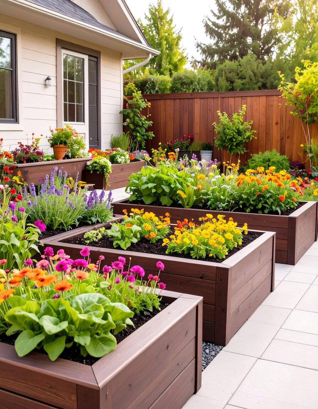 Raised Garden Beds Along the Perimeter - 30 small outdoor patio ideas