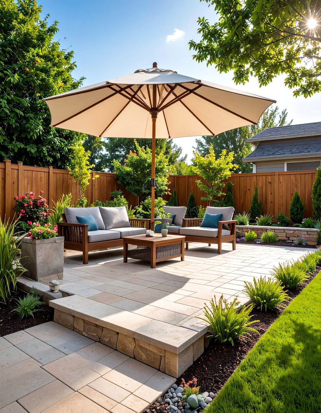 Raised Paver Patio with a Retaining Wall - 30 diy cheap patio paver ideas