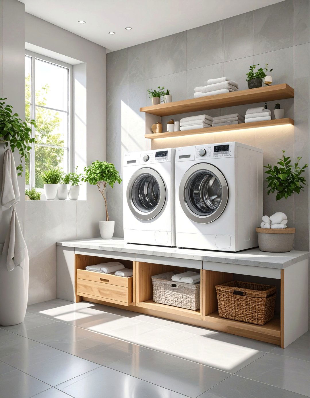 Raised Platform for Appliances - 30 combination small bathroom and laundry room combo designs