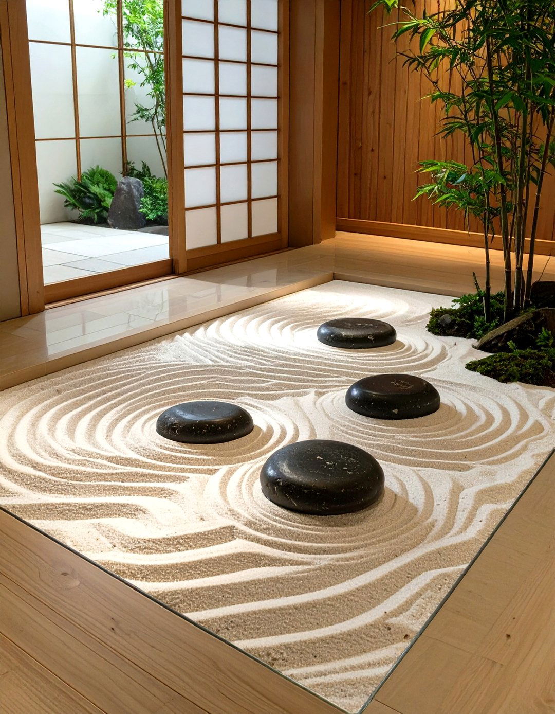 Raked Sand Garden Feature - 30 japanese bathroom design ideas