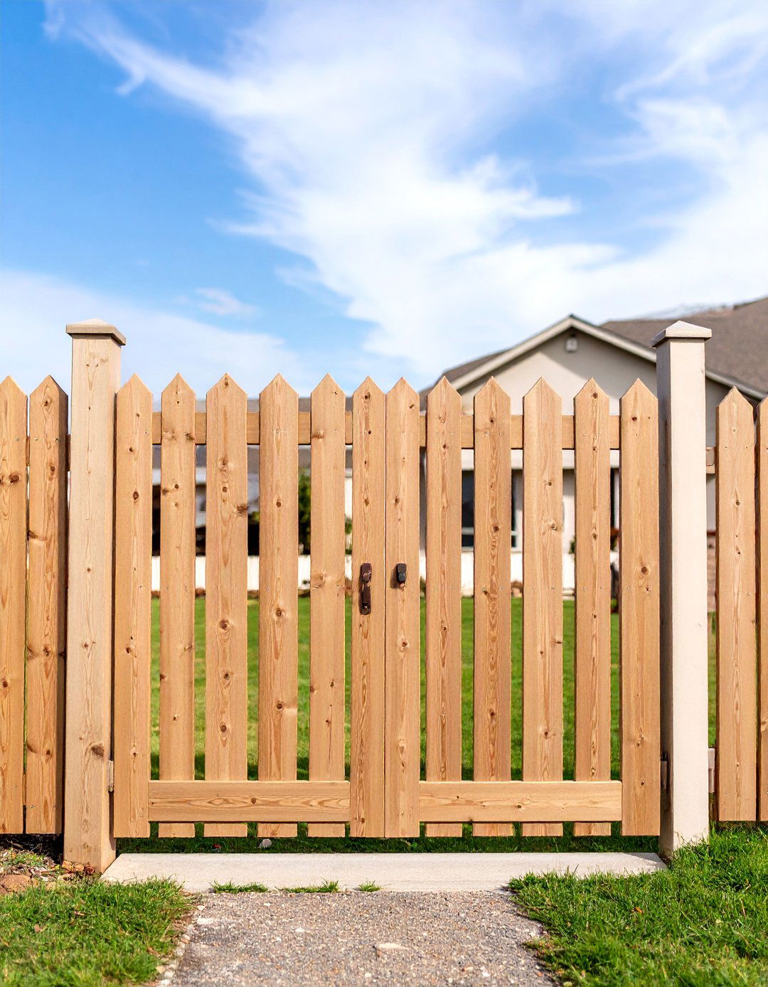 Ranch Style Fence with a Sturdy Double Gate - 30 front yard fence ideas with gate