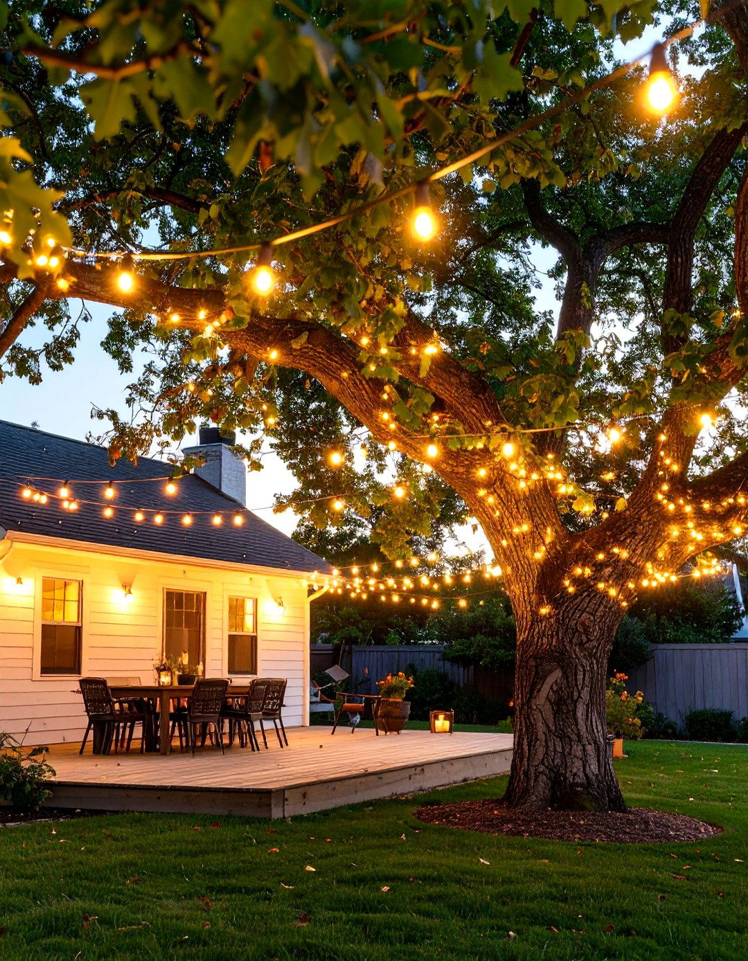Random Draping of Patio String Lights in Trees - 30 patio string lights ideas