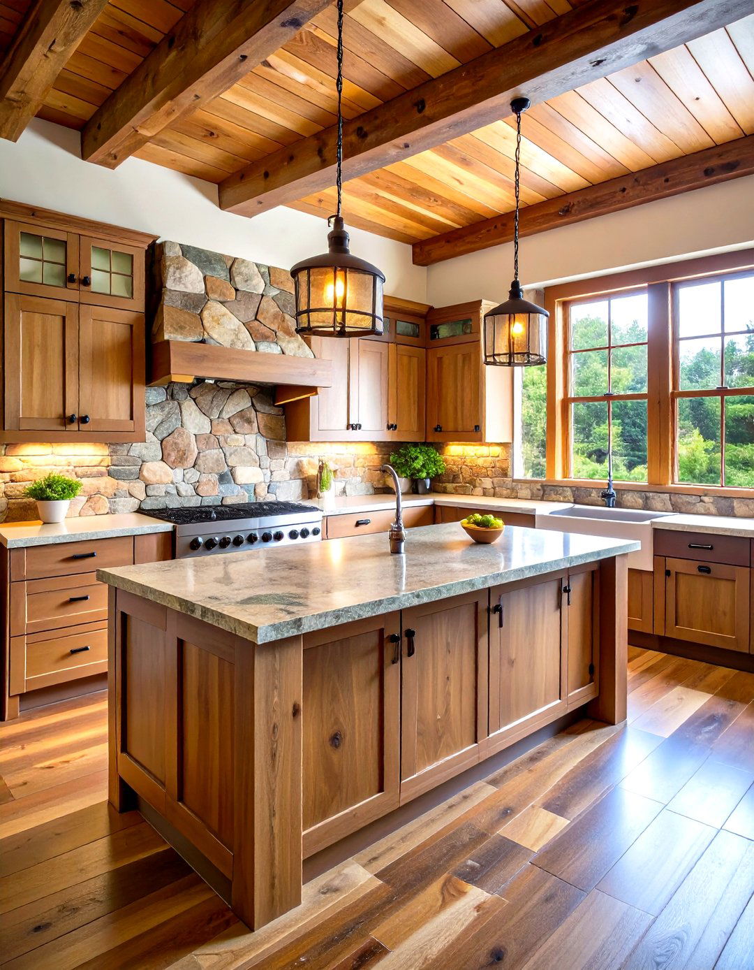 Random Pattern Fieldstone Backsplash - 30 rustic backsplash ideas