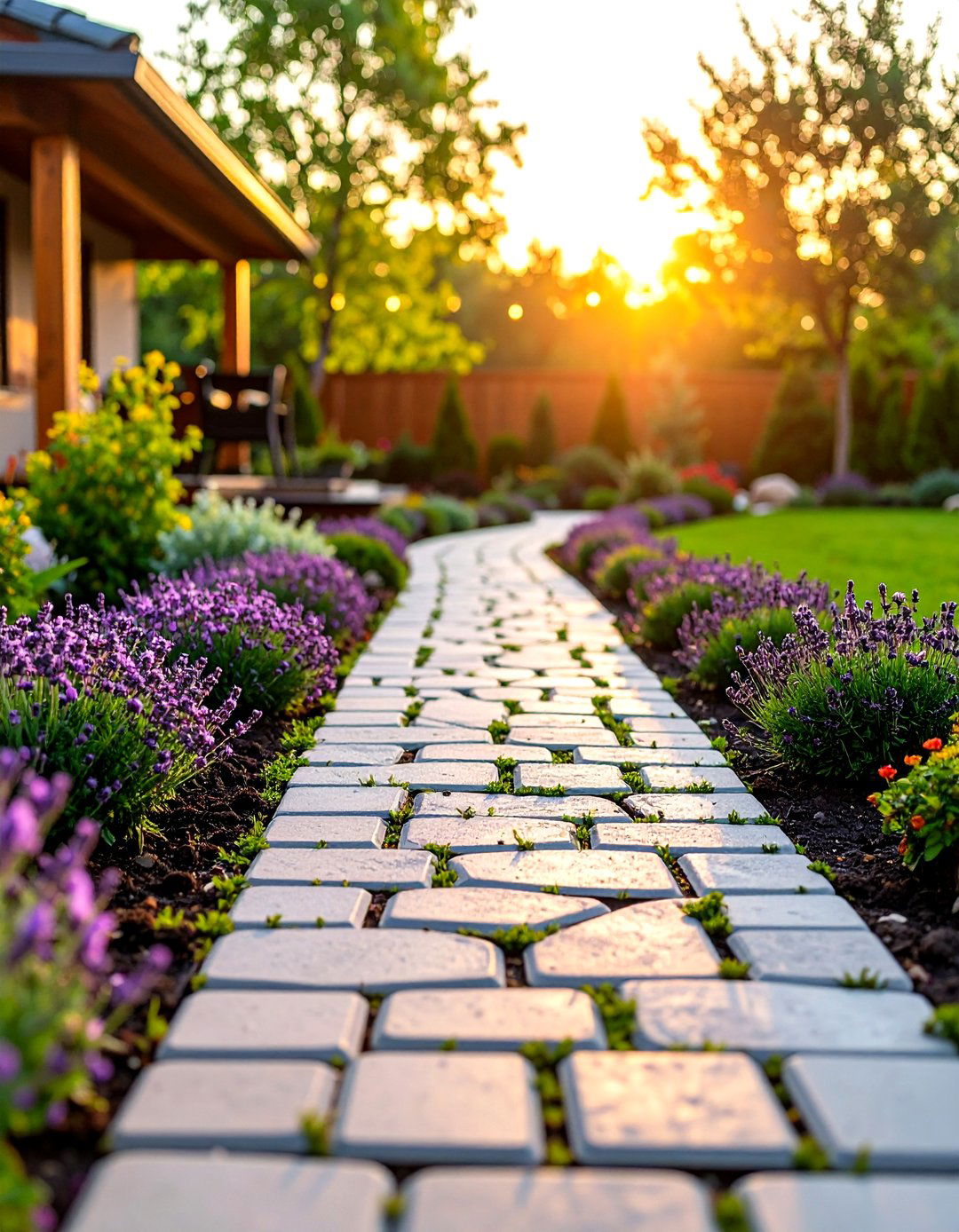 Random Paver Pattern with Groundcover - 30 diy cheap patio paver ideas