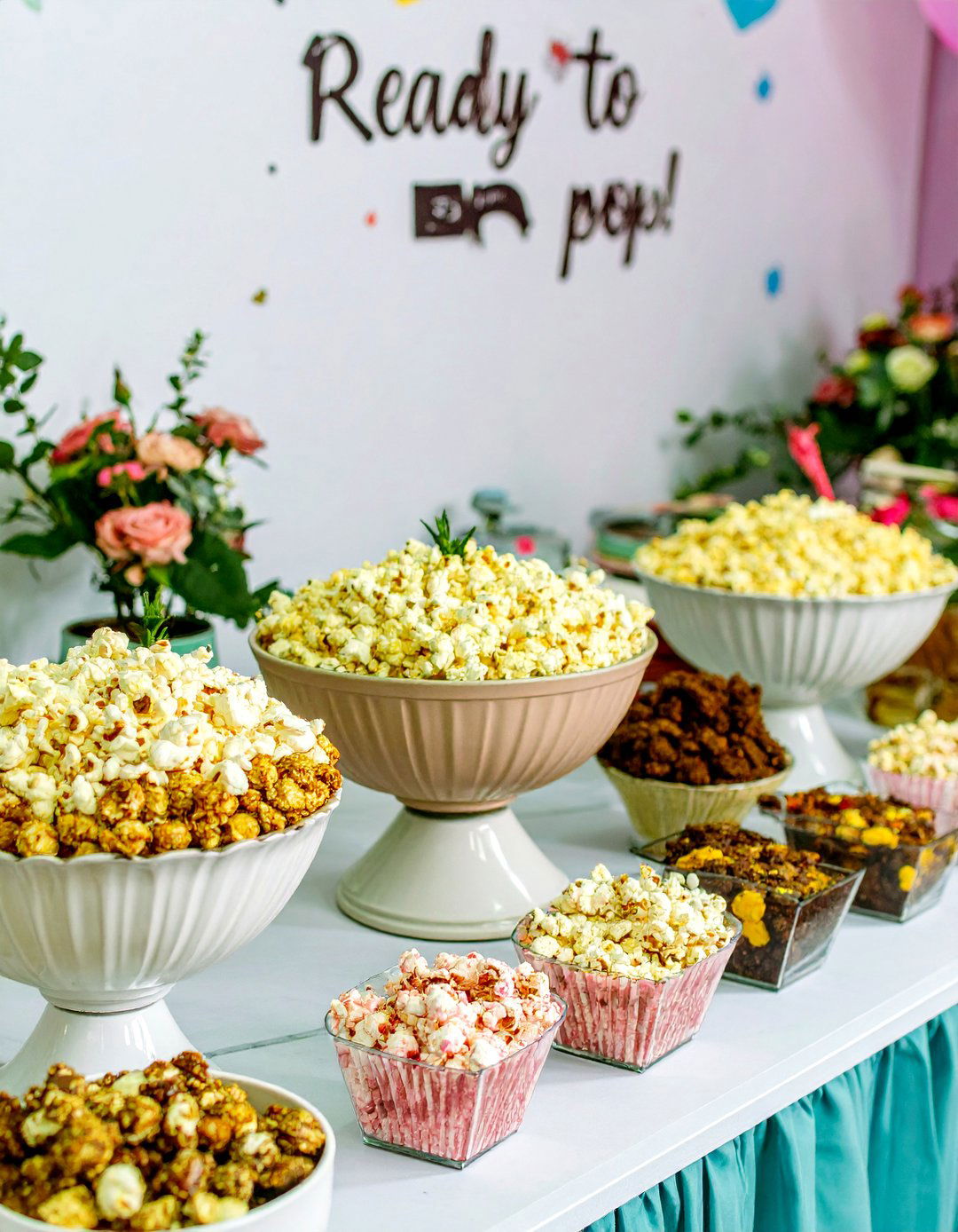 Ready to Pop Popcorn Bar - 30 baby shower food ideas girl