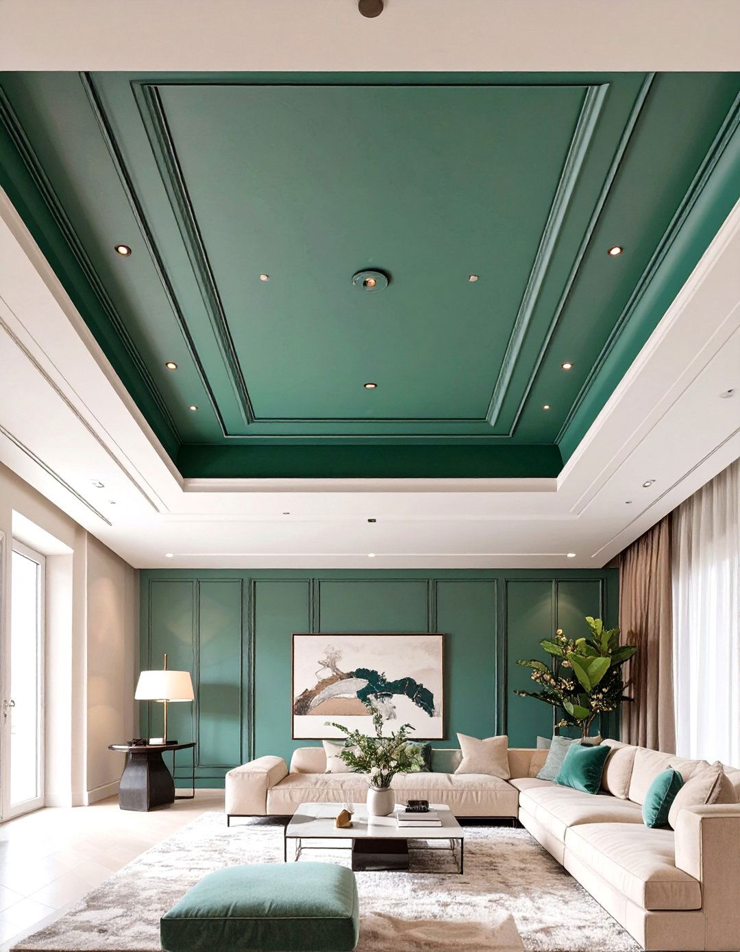Recessed Ceiling with Contrasting Color - 30 ceiling ideas for living room