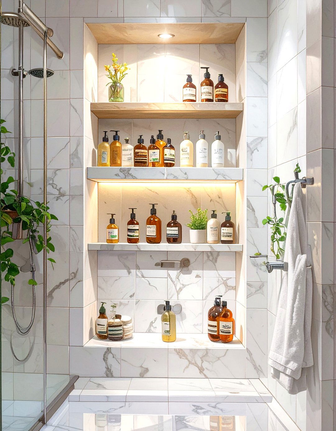 Recessed Wall Niche Shelving - 30 shelves very small bathroom storage ideas