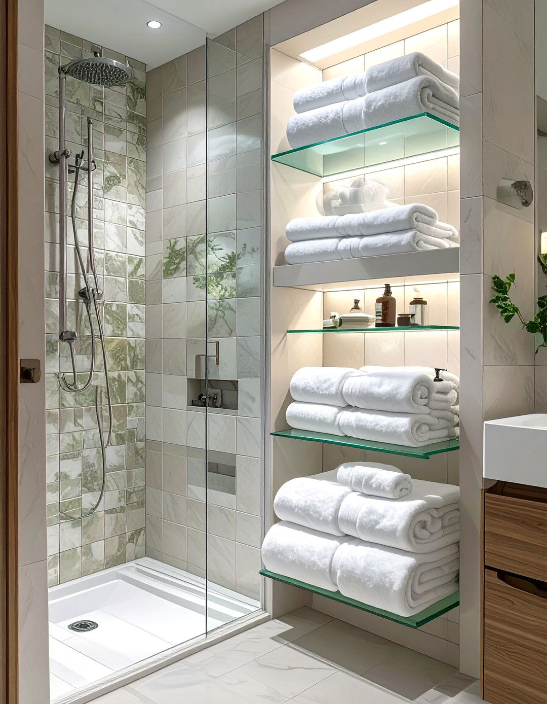 Recessed Wall Niche - 30 bathroom towel hanging ideas