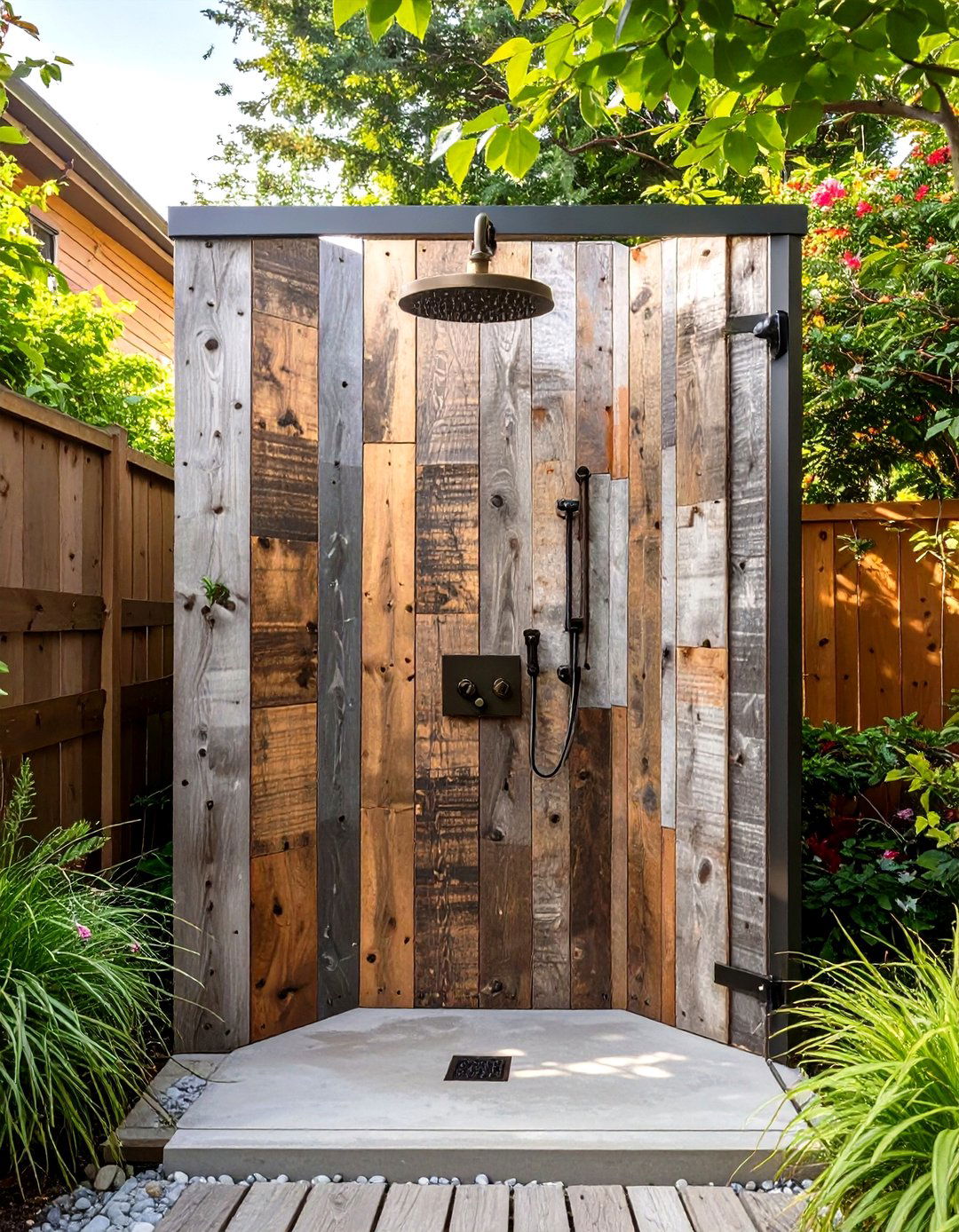 Reclaimed Barn Wood Enclosure - 30 rustic outdoor shower ideas