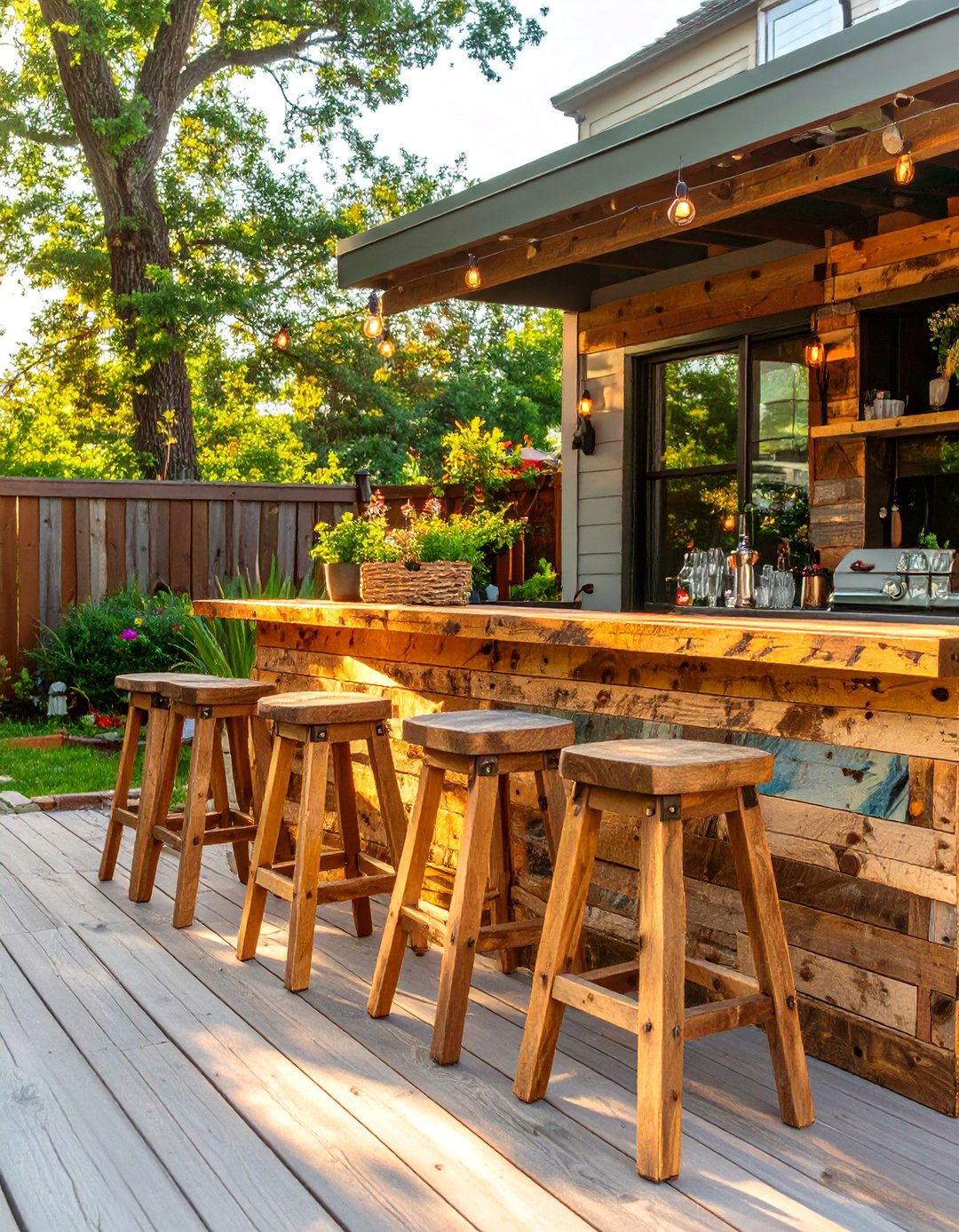 Reclaimed Pallet Wood Deck Bar - 30 deck bar ideas