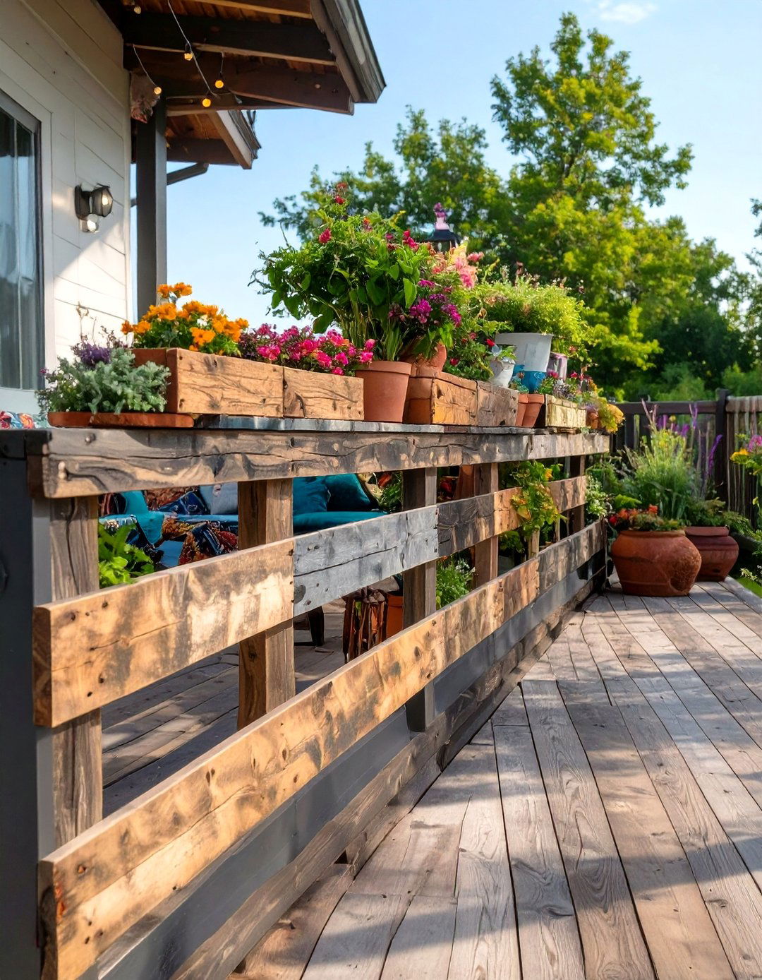 Reclaimed Pallet Wood Railing - 30 cheap deck railing ideas
