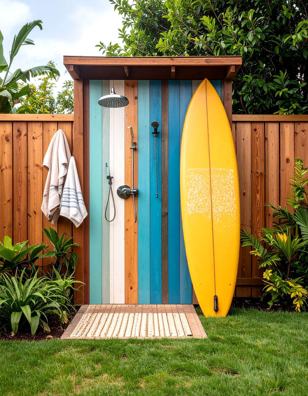 Reclaimed Surfboard Outdoor Shower - 30 outdoor showers ideas