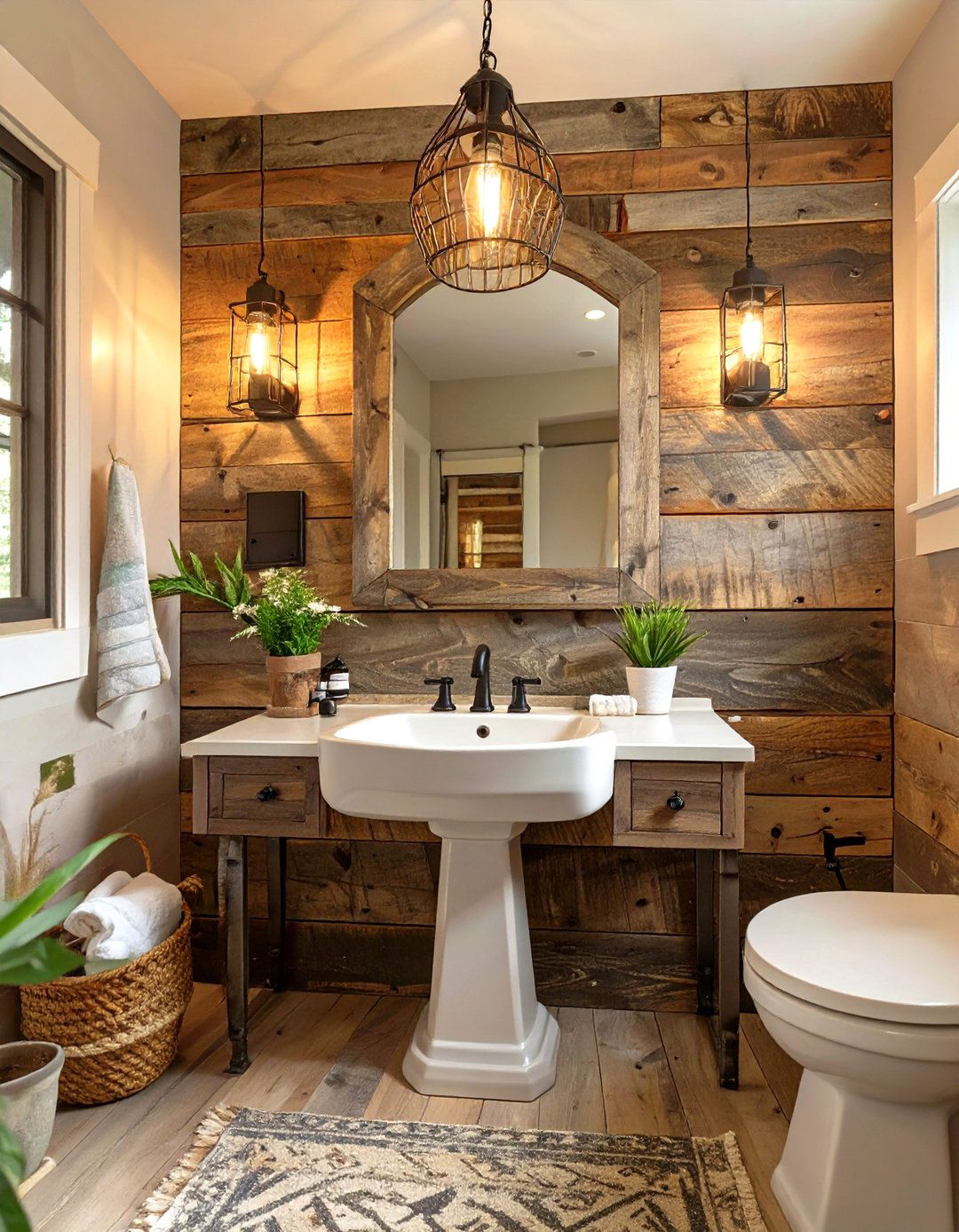 Reclaimed Wood Accent Bathroom - 30 farmhouse bathroom ideas