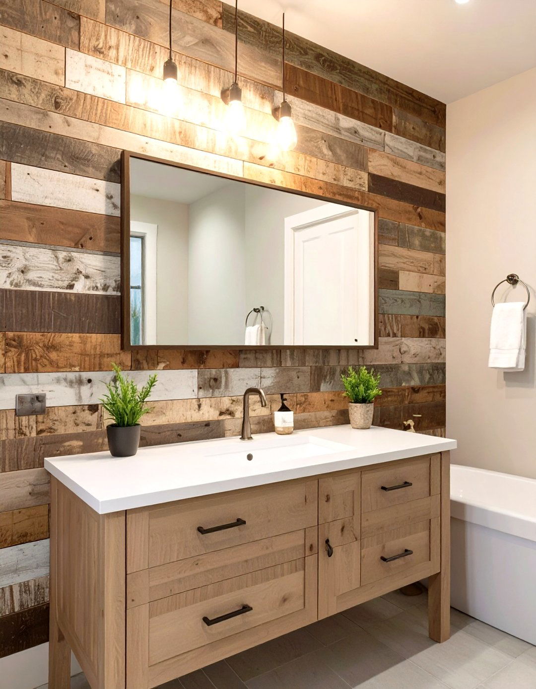 Reclaimed Wood Accent Wall in a Western Bathroom - 30 western bathroom ideas