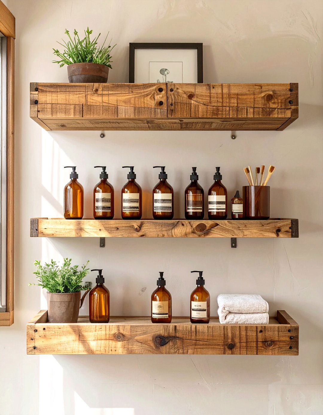 Reclaimed Wood Box Shelves - 30 bathroom shelf ideas