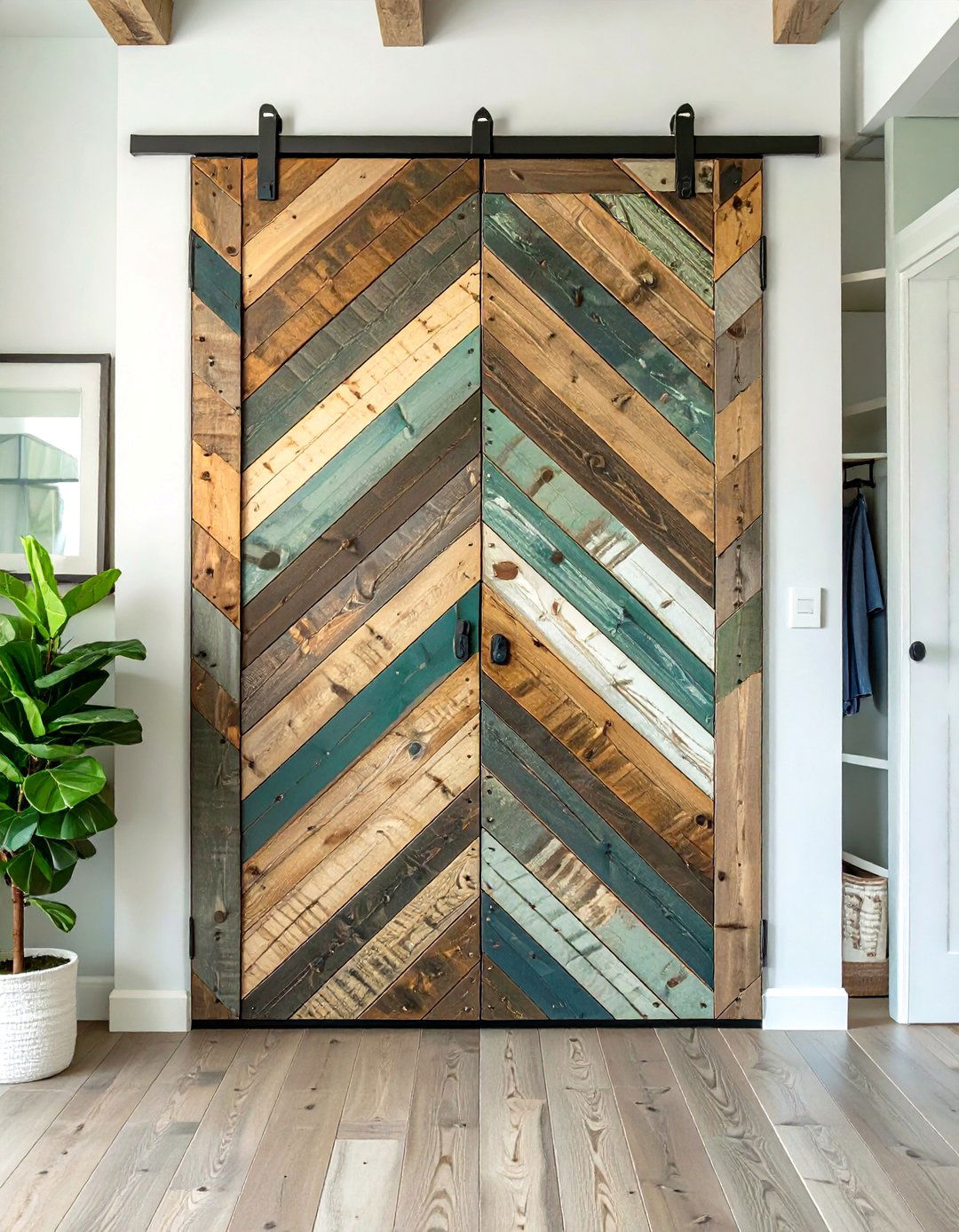 Reclaimed Wood Chevron Pattern - 30 diy closet door ideas