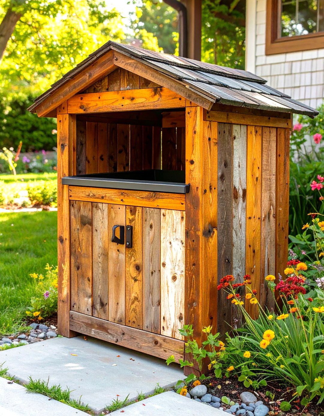 Reclaimed Wood Garbage Can Enclosure - 30 outdoor garbage can storage ideas