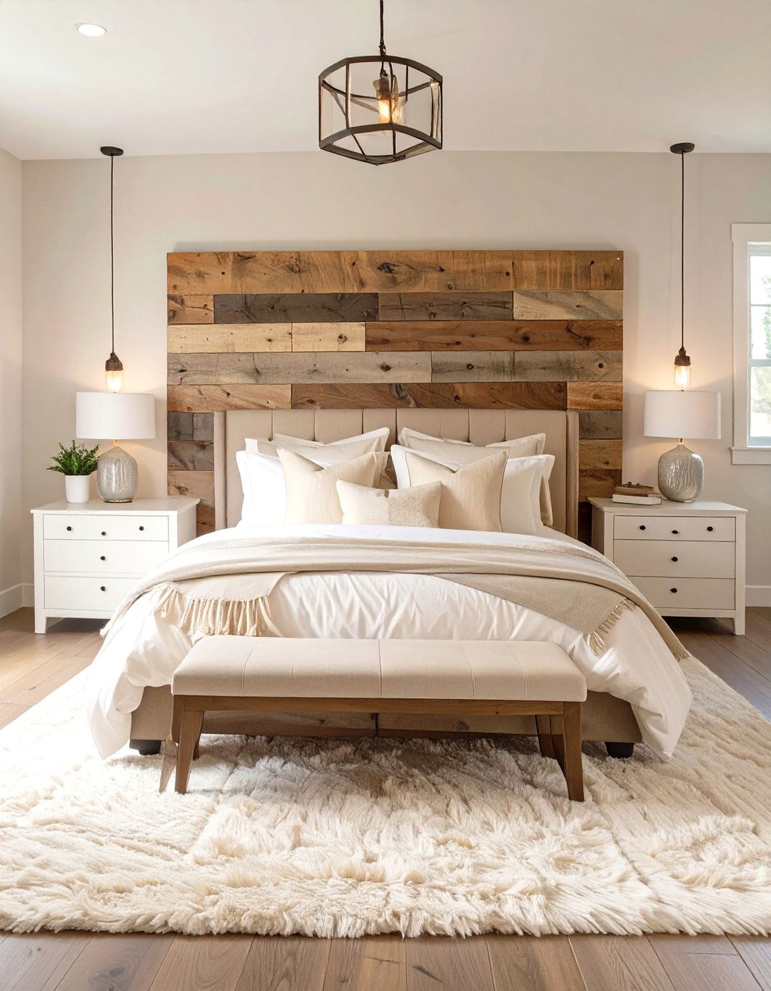 Reclaimed Wood Headboard Bedroom - 30 modern farmhouse bedroom ideas