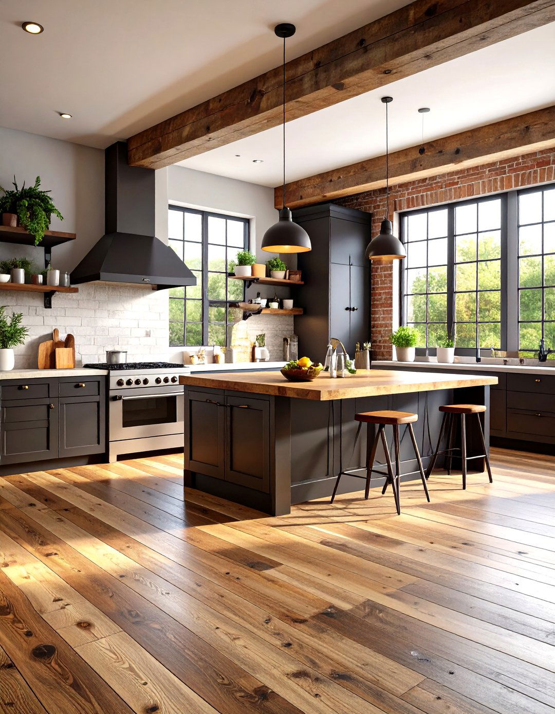 Reclaimed Wood Kitchen Floor - 30 kitchen floors ideas