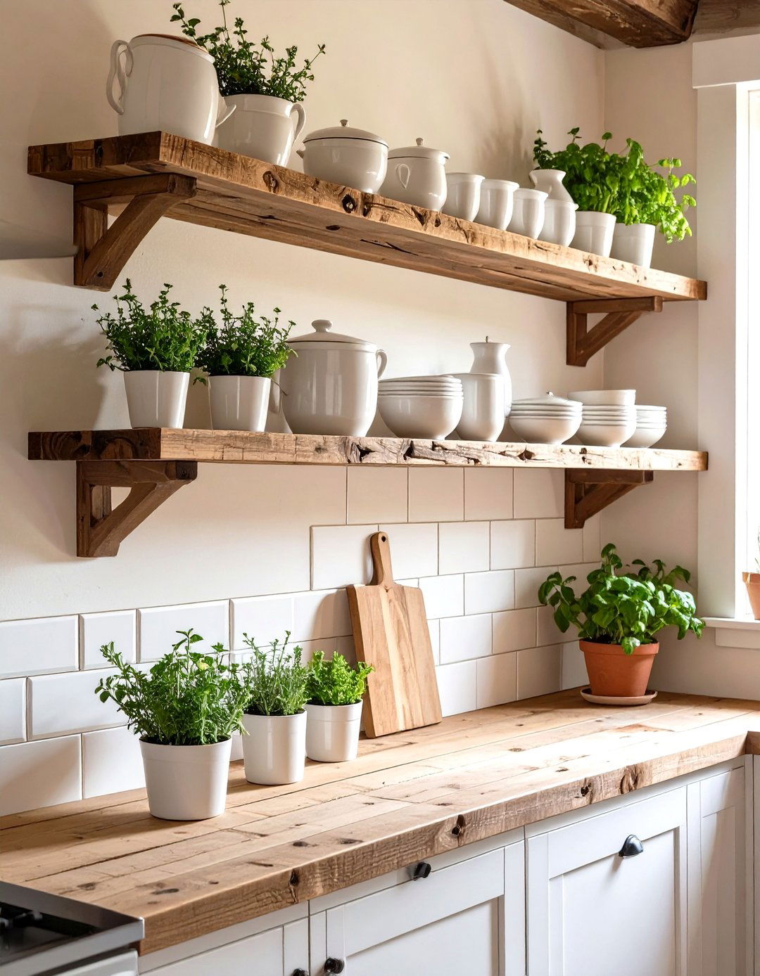 Reclaimed Wood Open Shelving - 30 small rustic kitchen ideas