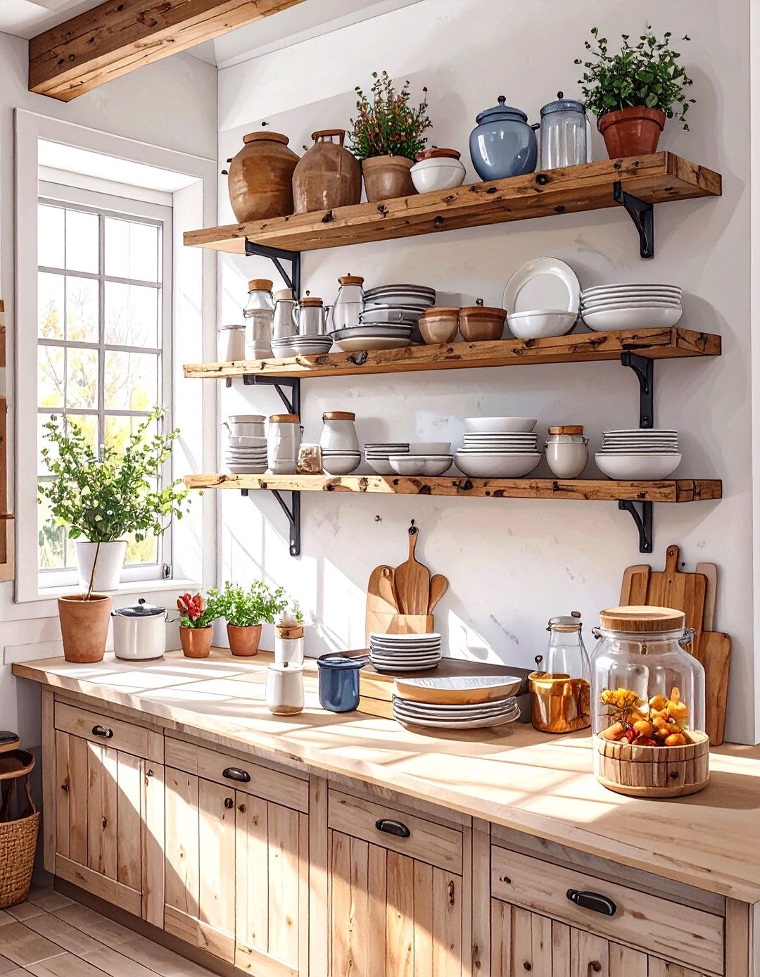 Reclaimed Wood Open Shelving - 30 small kitchen shelf ideas