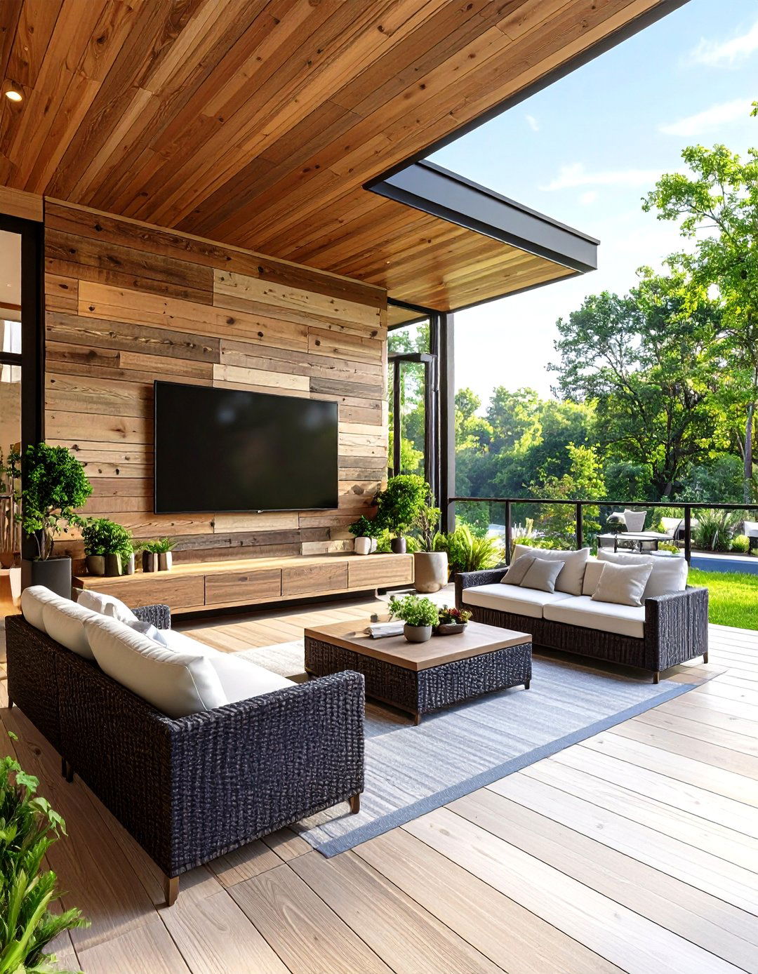 Reclaimed Wood Outdoor TV Accent Wall - 30 outdoor tv wall ideas