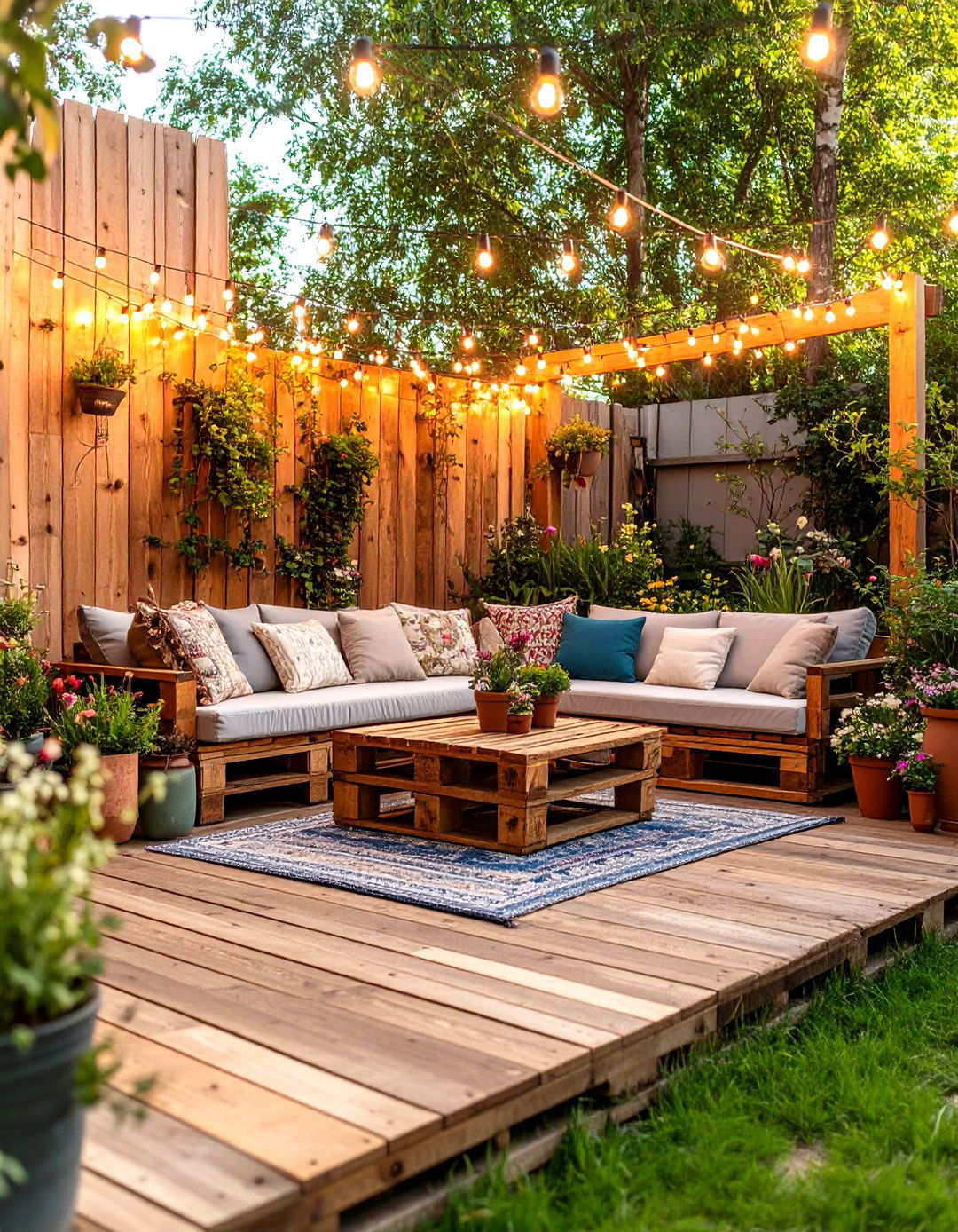 Reclaimed Wood Pallet Deck - 30 backyard floor ideas
