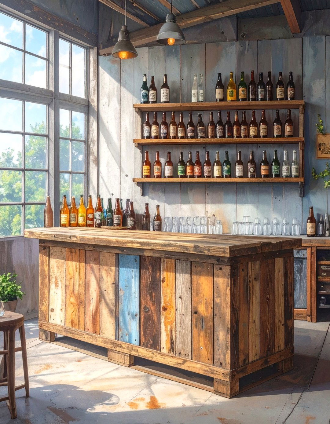Reclaimed Wood Pallet Man Cave Bar - 30 small man cave bar ideas