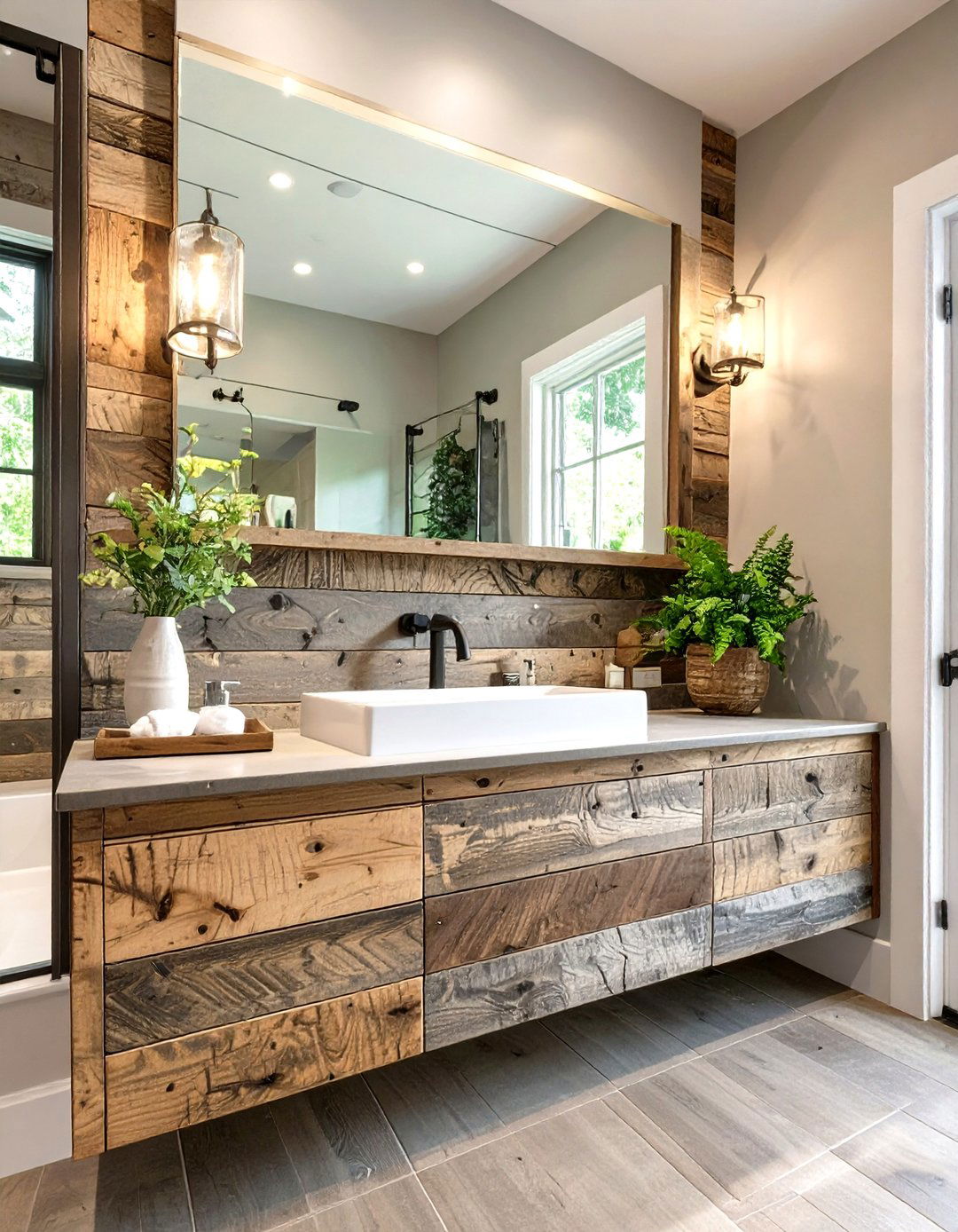 Reclaimed Wood Panel Backsplash - 30 vanity backsplash bathroom sink backsplash ideas