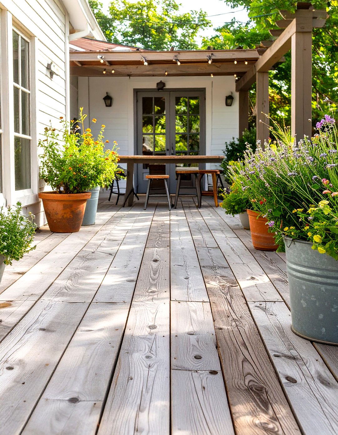 Reclaimed Wood Plank Pathway - 30 cheap patio floor ideas