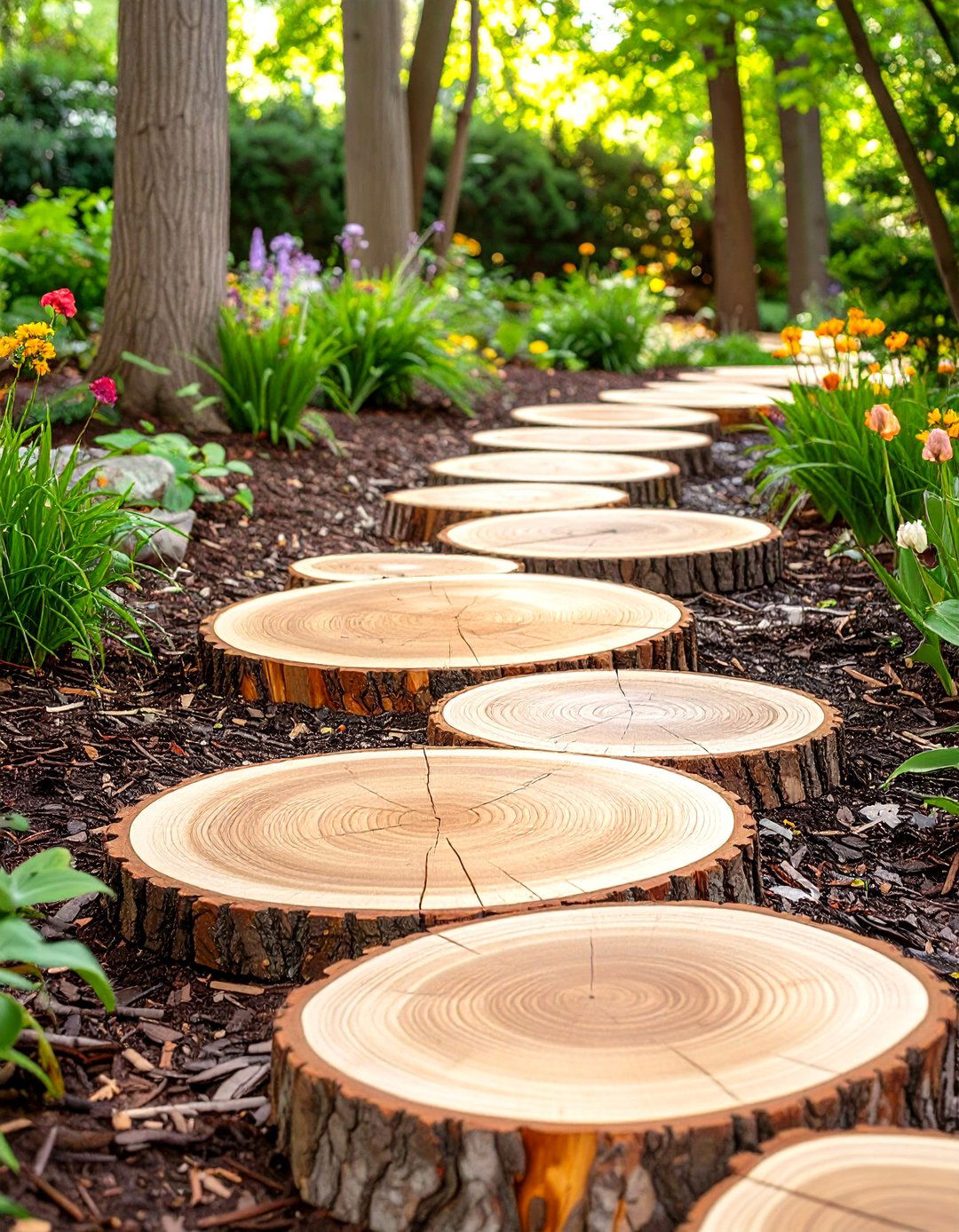 Reclaimed Wood Slice Garden Walkway - 30 modern garden path ideas