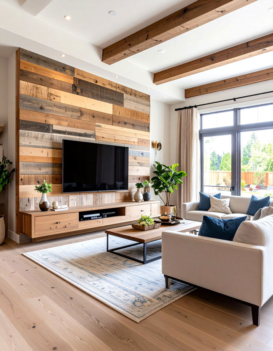 Reclaimed Wood Wall - 30 accent wall behind tv ideas