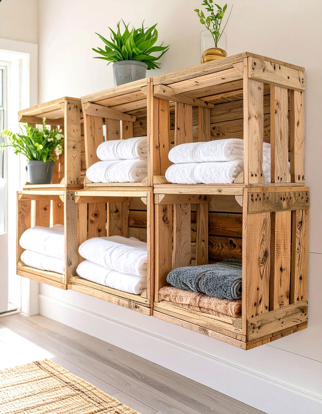 Reclaimed Wooden Crates - 30 bathroom towel storage ideas