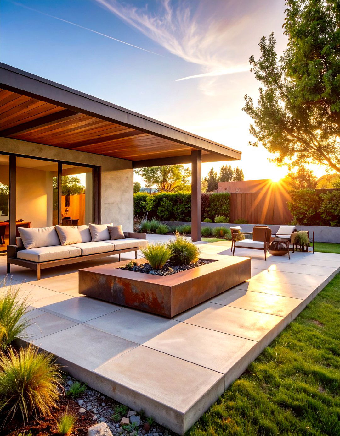 Rectangular Patio with Sculptural Elements - 30 patio layout ideas rectangle