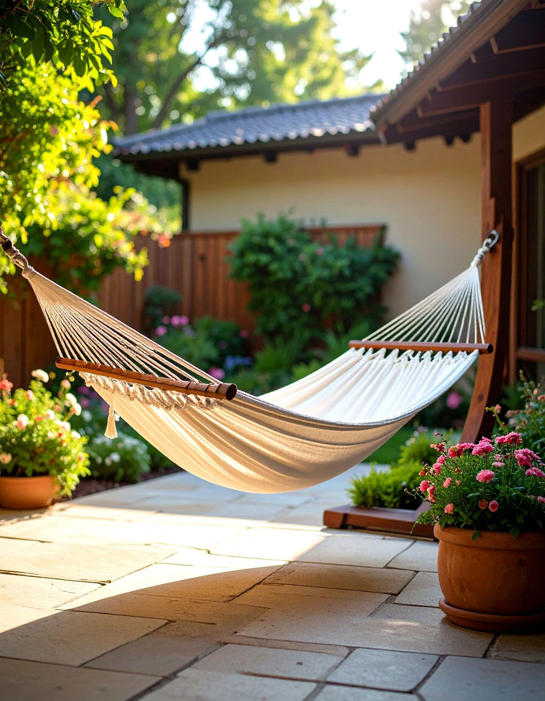 Rectangular Patio with a Hammock Stand - 30 patio layout ideas rectangle