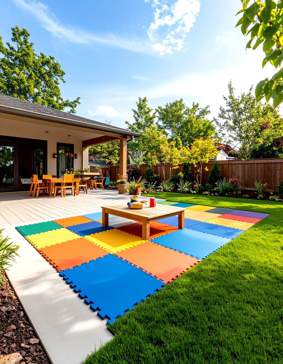 Rectangular Patio with a Kids Play Zone - 30 patio layout ideas rectangle