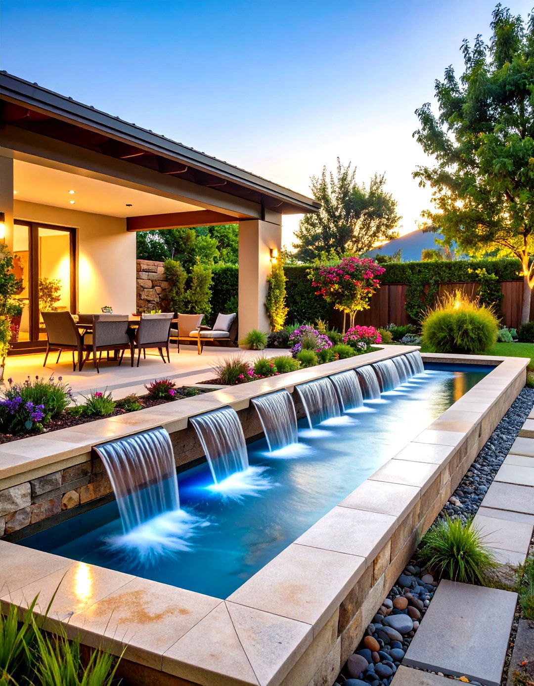 Rectangular Patio with a Water Feature - 30 patio layout ideas rectangle
