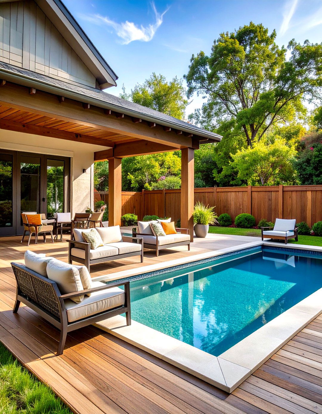 Rectangular Pool Adjacent to a Covered Porch - 30 rectangular pool landscaping ideas