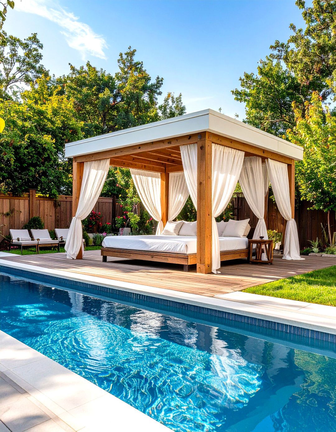 Rectangular Pool with a Modern Cabana Lounge - 30 rectangular pool landscaping ideas
