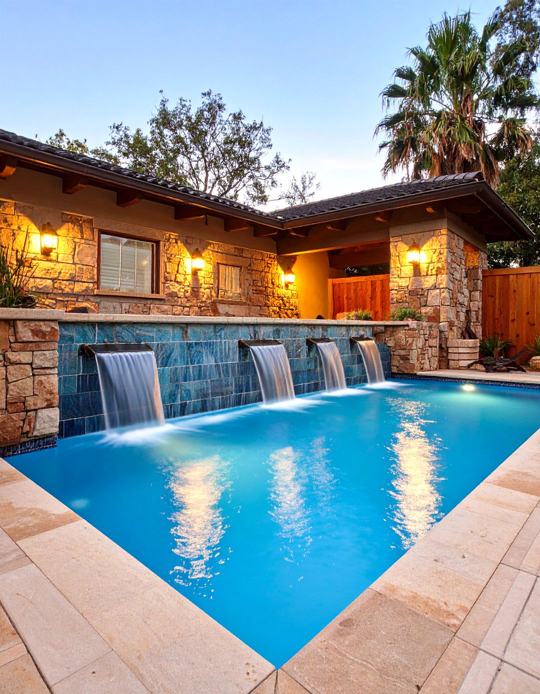Rectangular Pool with a Raised Bond Beam - 30 rectangular pool landscaping ideas