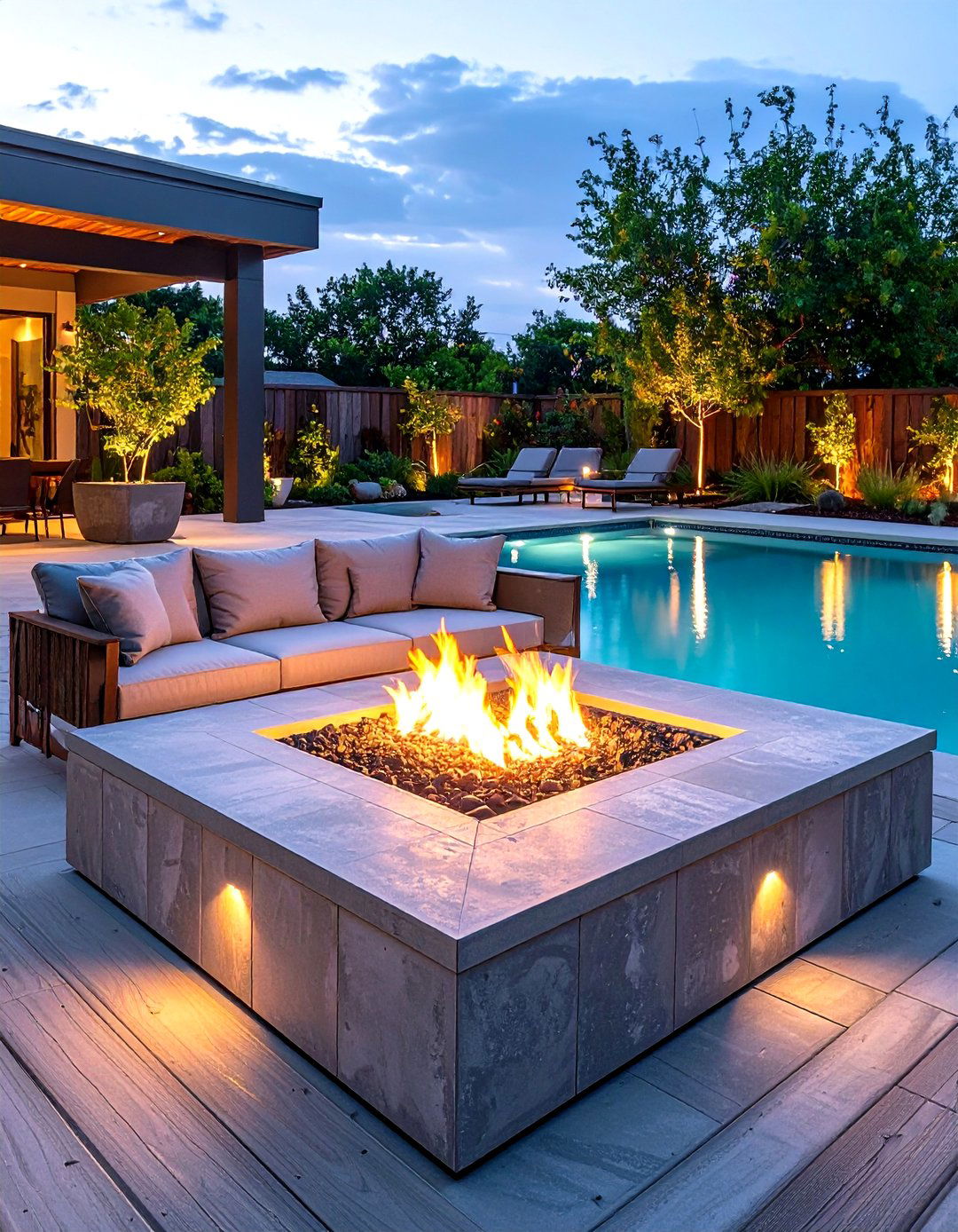 Rectangular Pool with a Sunken Fire Pit Lounge - 30 rectangular pool landscaping ideas