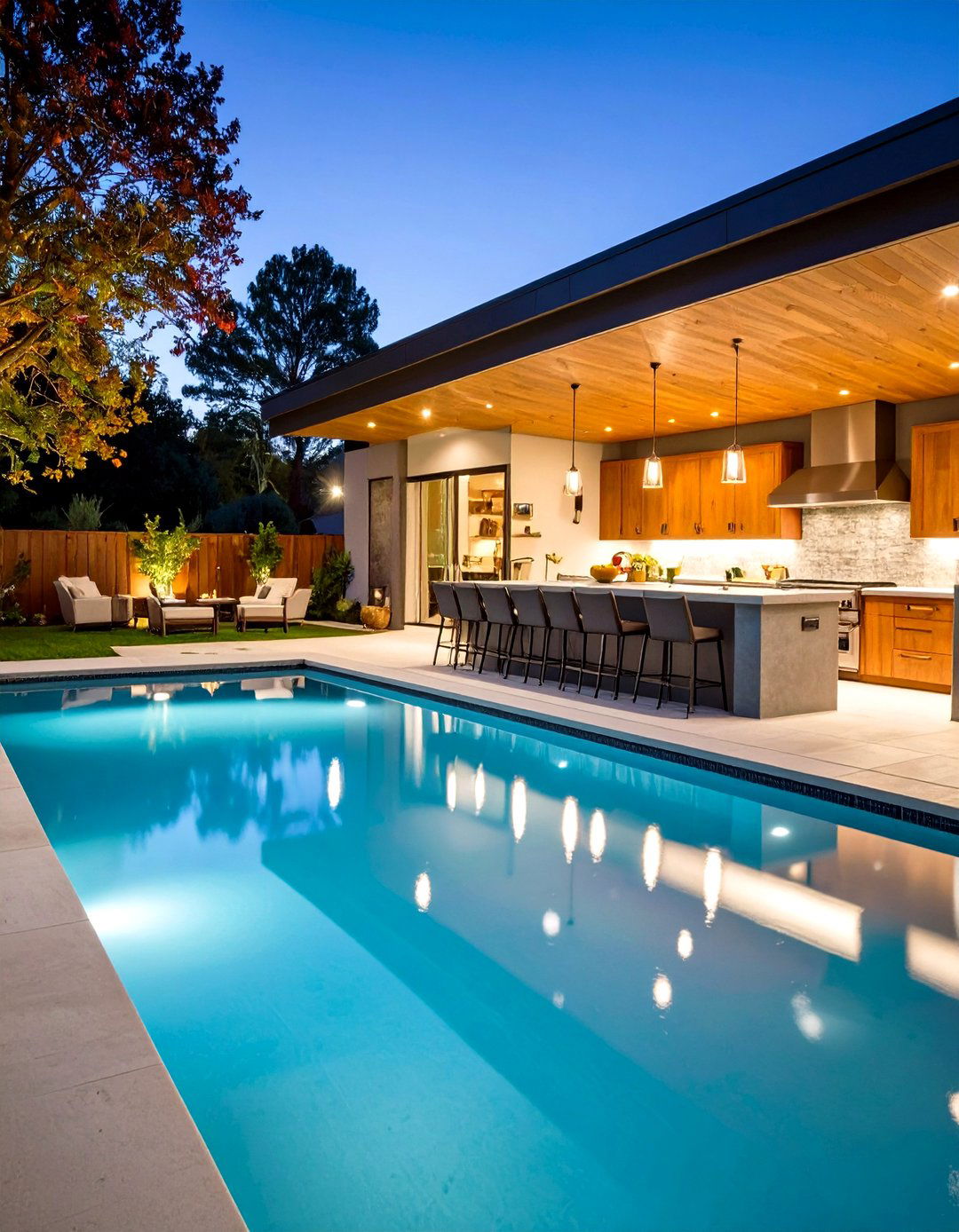 Rectangular Pool with an Outdoor Kitchen and Bar - 30 rectangular pool landscaping ideas