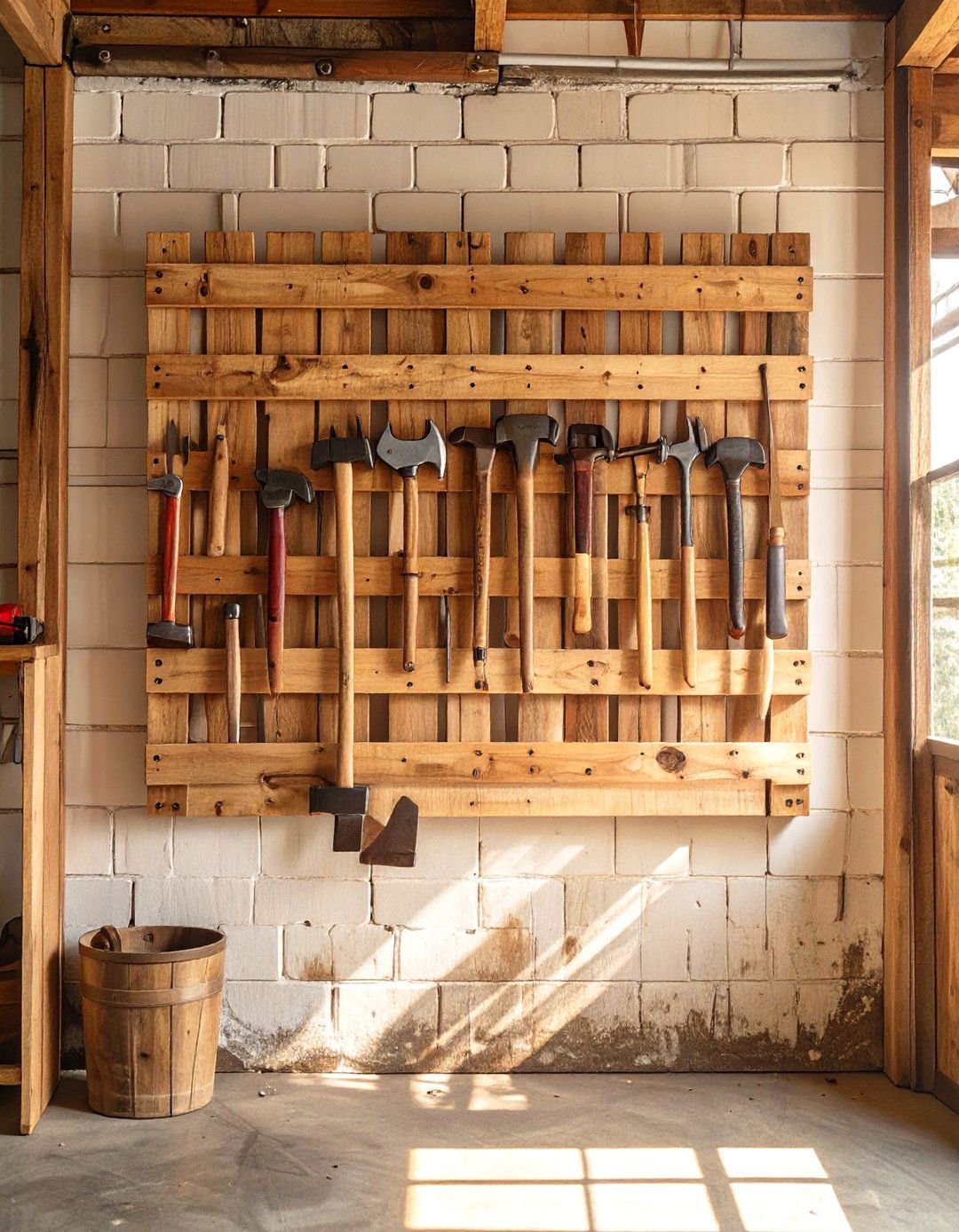 Recycled Pallet Wood Wall Storage - 30 wood garage storage ideas