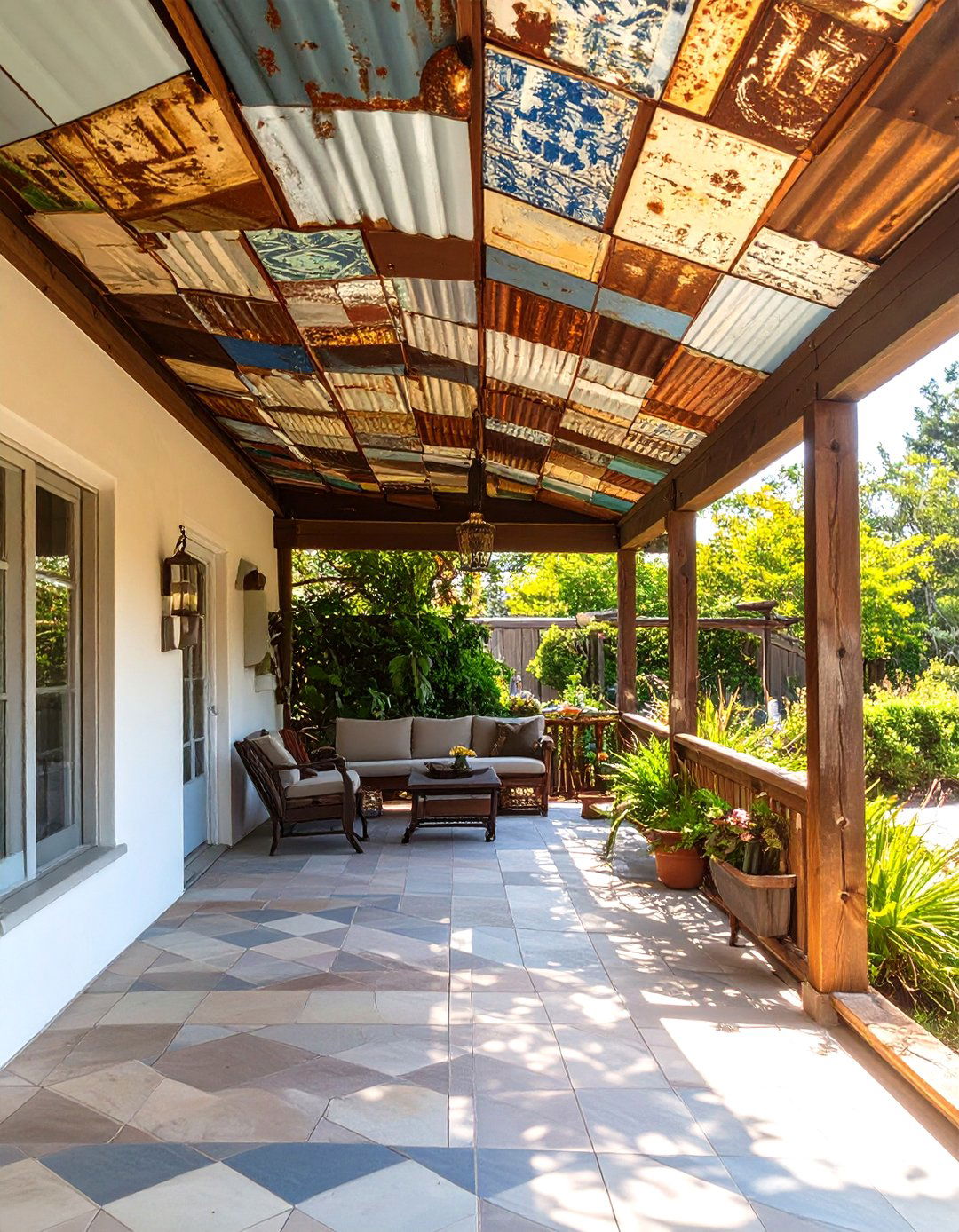 Recycled Tin Tile Awning - 30 cheap patio cover ideas