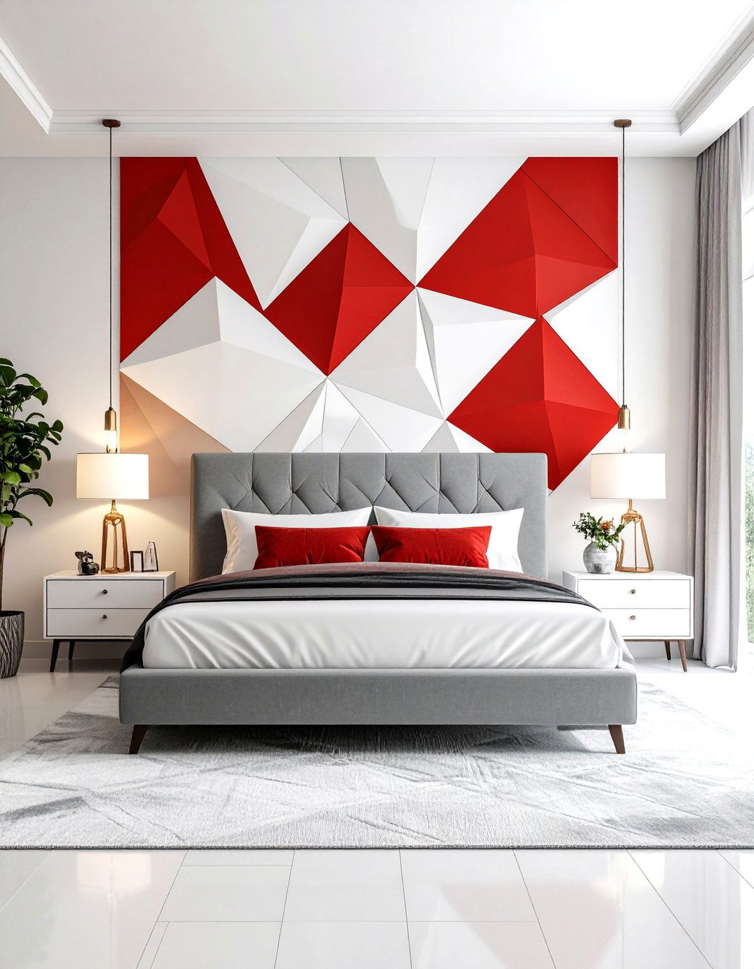 Red Geometric Wall Mural - 30 red bedroom ideas