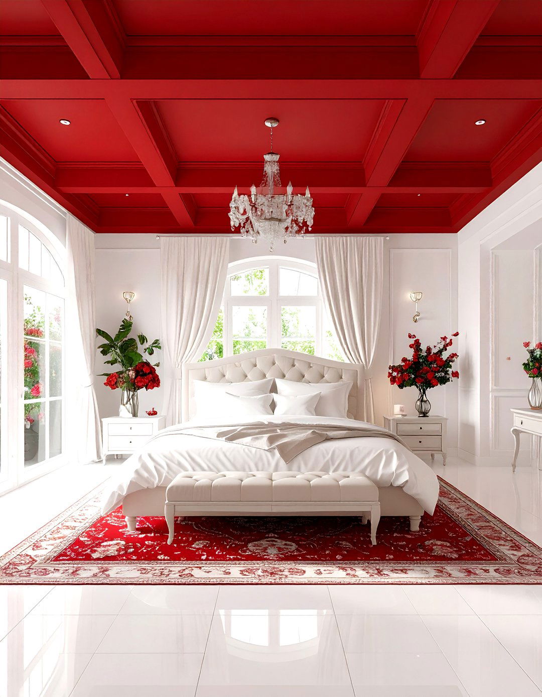 Red Painted Ceiling in a Bedroom - 30 red bedroom ideas