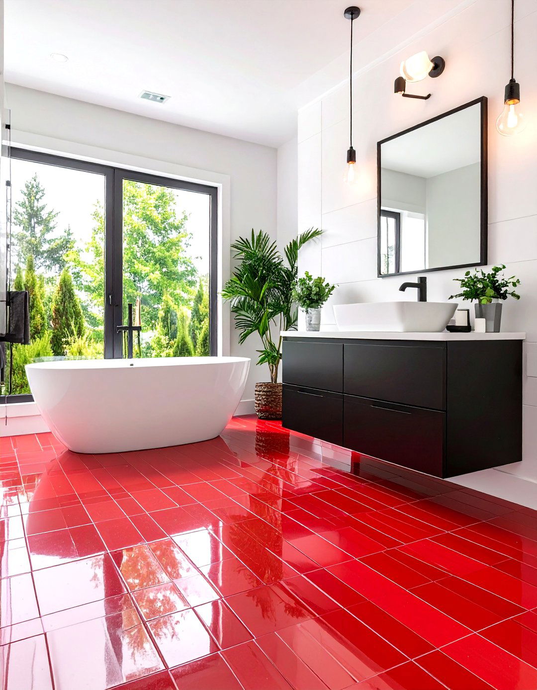 Red Penny Tile Floor for a Bold Statement - 30 penny tile bathroom floor ideas