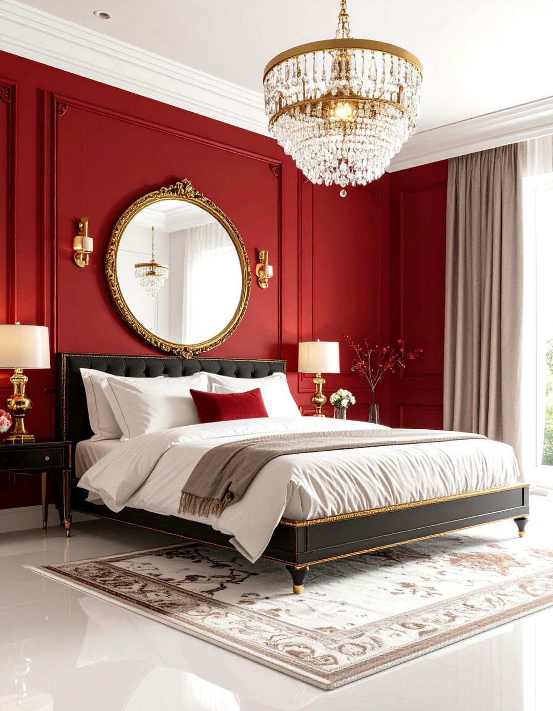 Red and Gold Regal Bedroom - 30 red bedroom ideas