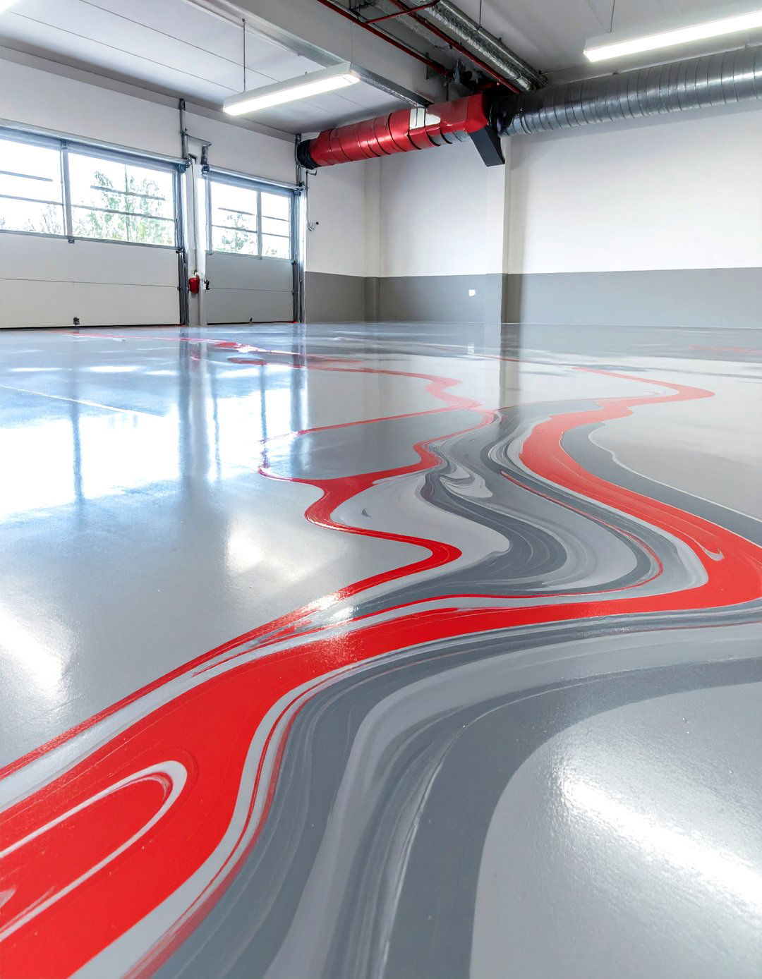 Red and Gray Abstract Garage Floor - 30 garage floor paint ideas